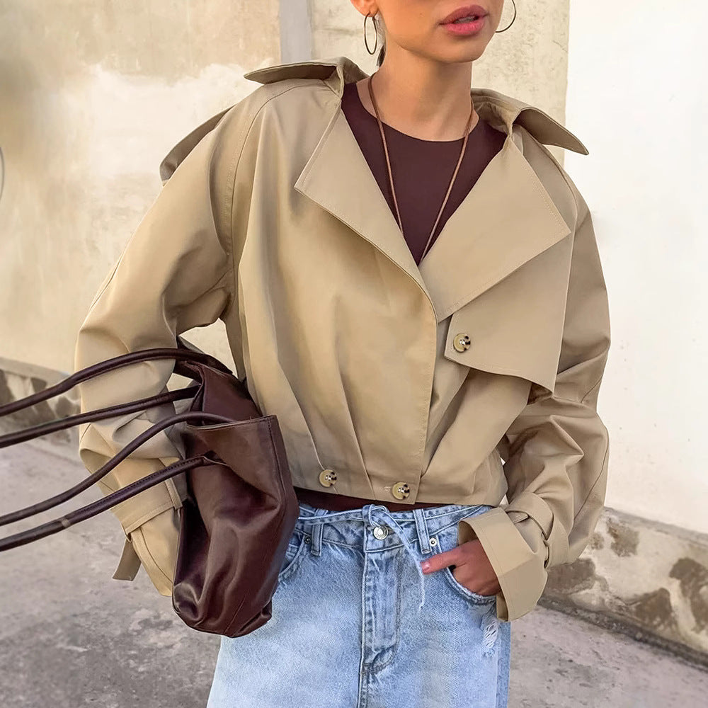 Women's Autumn Khaki Double Breasted Collar Trench Coats