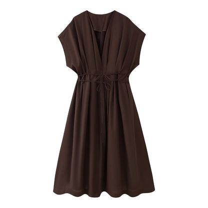 Women's Summer Pleated Draping Sleeve Midi Long Dresses