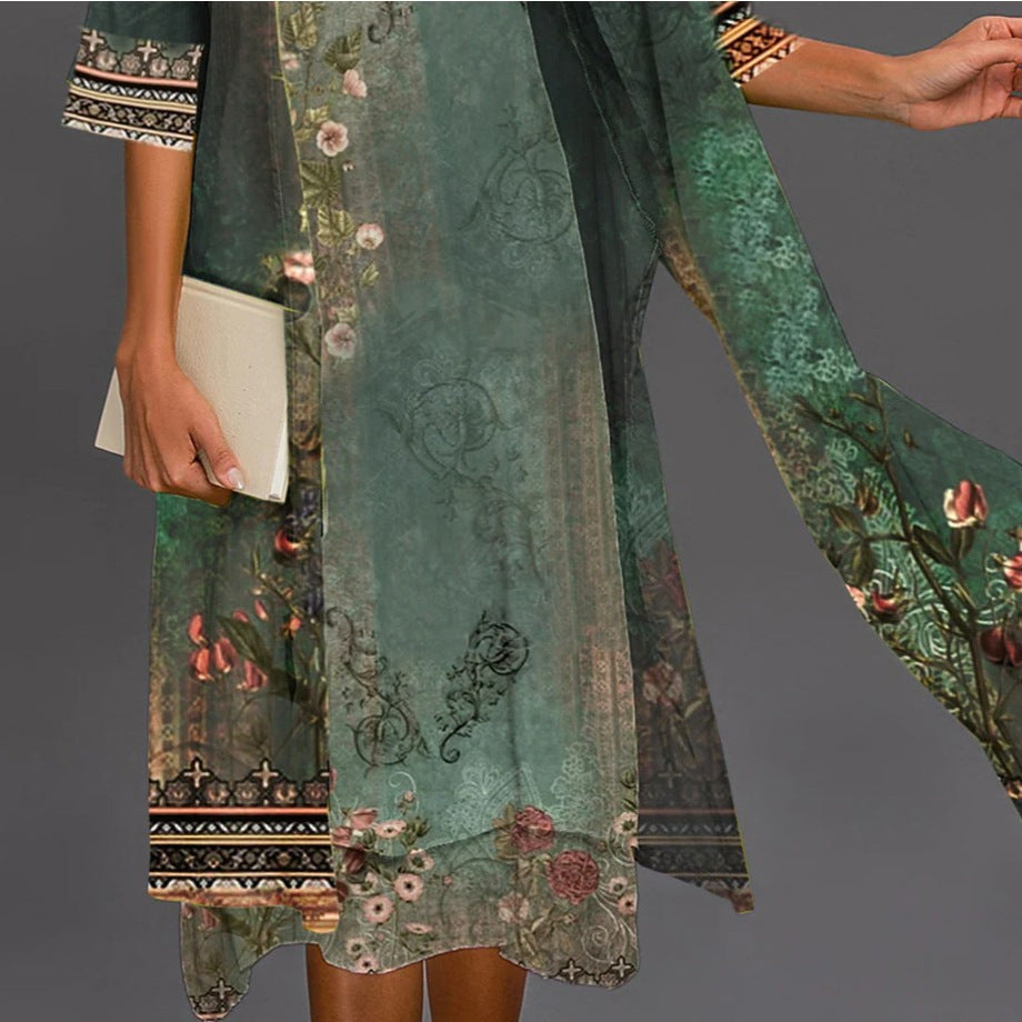 Women's Dress Two-piece Emerald Mid-length Green Long-sleeved Suits