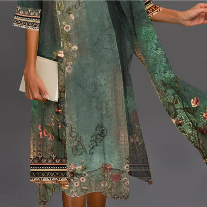 Women's Dress Two-piece Emerald Mid-length Green Long-sleeved Suits