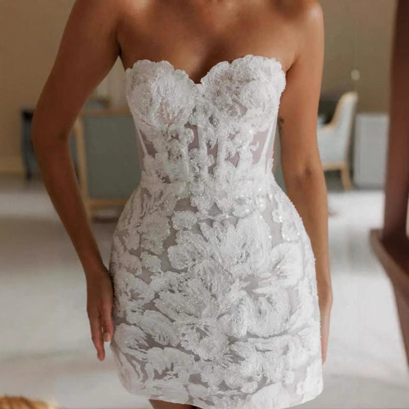 Women's Jacquard Embroidered Tube Dress French Early Gentle Wedding Dresses