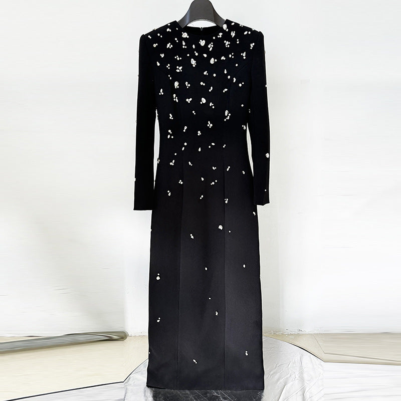 Elegant Beads Rhinestones Long Sleeve Dress Dresses