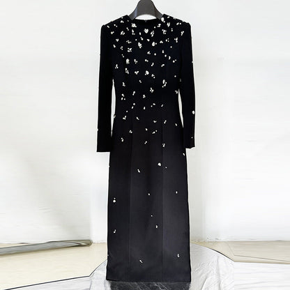 Elegant Beads Rhinestones Long Sleeve Dress Dresses
