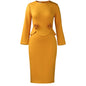 Women's Fashion Round Neck Long Sleeve Solid Dresses