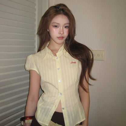 Women's Organ Pleated Solid Color Collar Short-sleeved Blouses