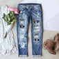 Women's Fashion Wear Straight Ripped Printed For Jeans