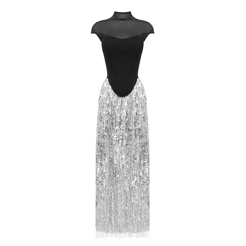 Women's Summer Tassel Sequin Long High Waist Suits