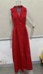 Autumn Solid Color Polo Collar Pleated Long Dresses