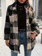 Women's Long Sleeve Double Pocket Plaid Fur Coats