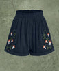 Corduroy Mushroom Embroidered Elastic Waist Casual Shorts