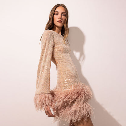 Women's Sexy Dress Bare Back Long Sleeve Dresses