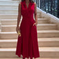 Women's Solid Color Polo Collar Pleated Long Dresses