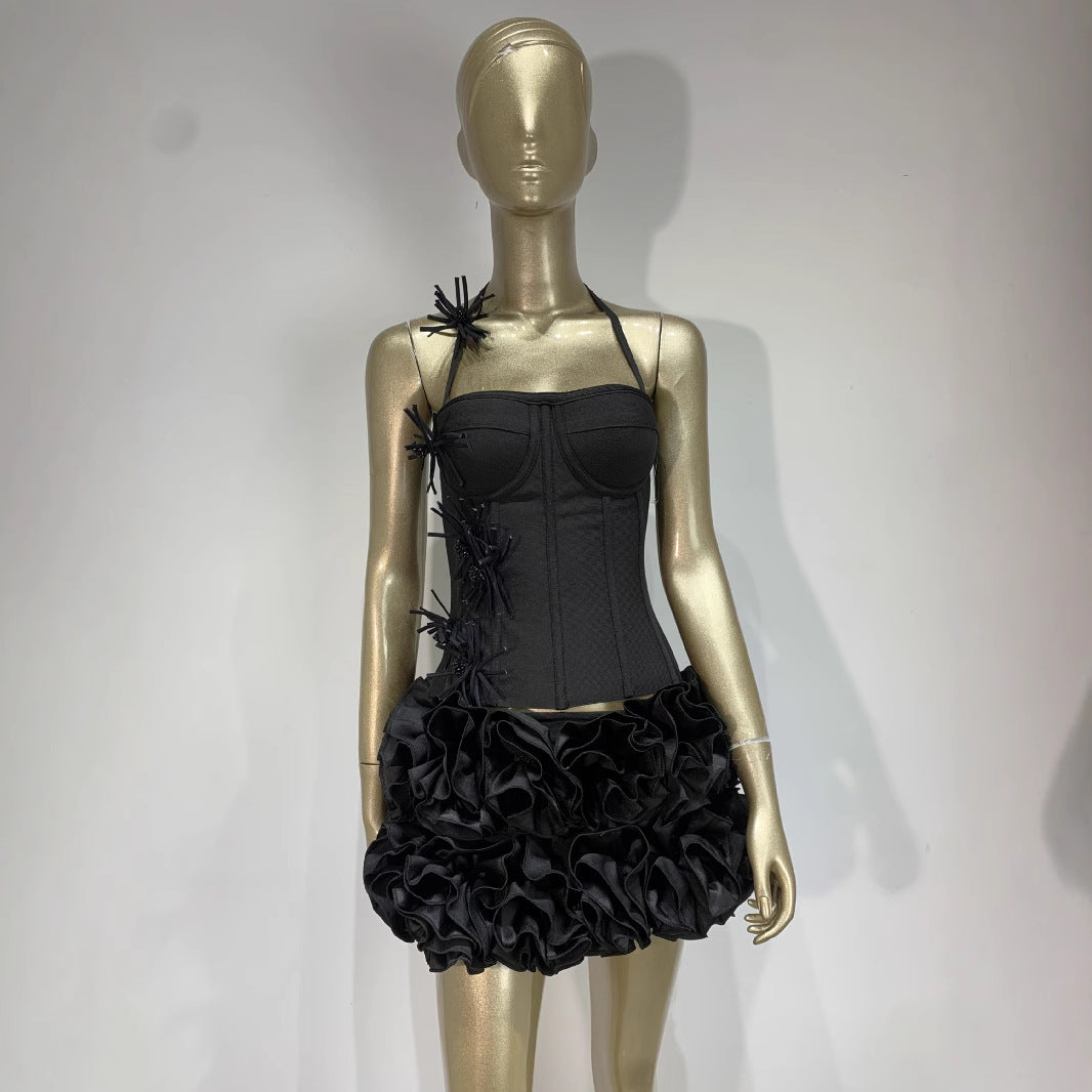 Classy Bandage Flower Two-piece Party Dress Skirts
