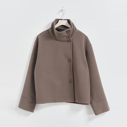 Women's Elegant Stand Collar Button Long-sleeved Woolen Coats