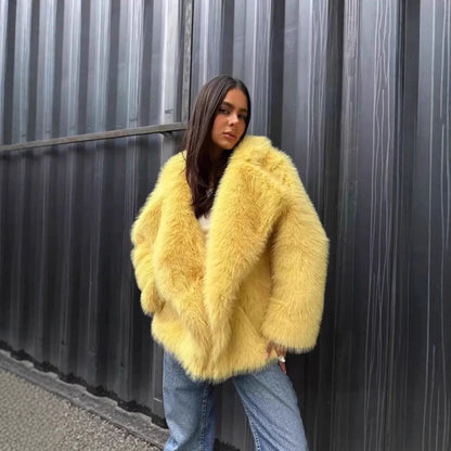 Women's Winter Faux Fur Loose Mixed Color Coats