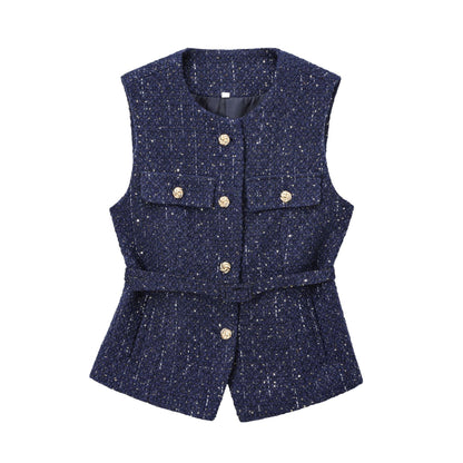 Women's French Design With Belt Sequin Decorative Coats