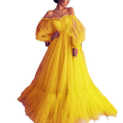 Women's Mesh Long Sleeve Dress Large Swing Wedding Dresses