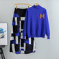 Women's Contrast Color Design Knitted Two-piece Set Suits