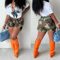 Women's Summer Camouflage Printing Paste Bag Stitching Shorts