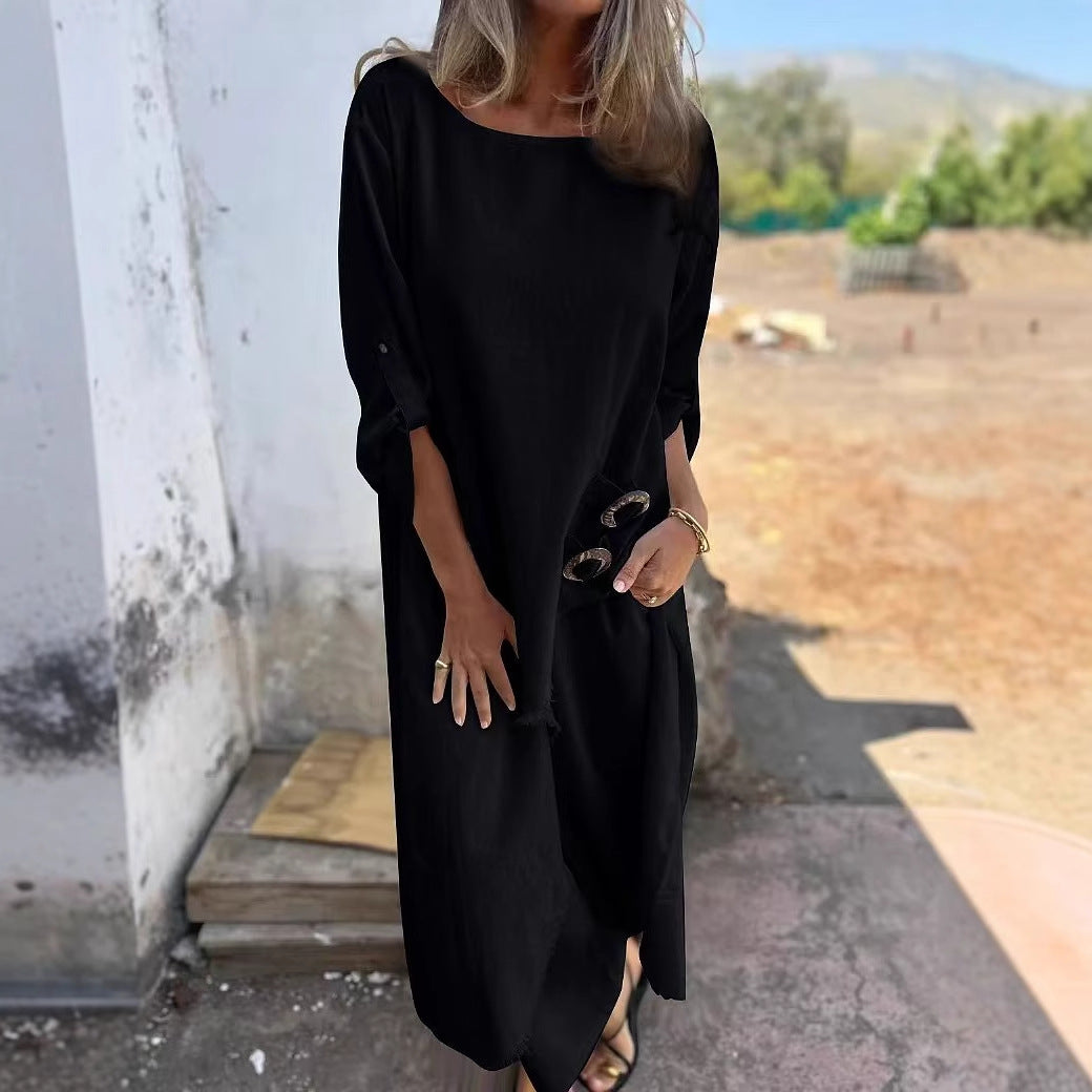 Women's Metal Buckle Loose Irregular Robe Suits