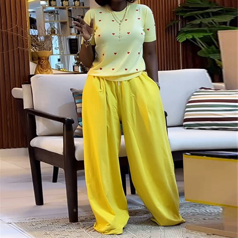 Women's Summer Sweet Fashion Round Neck Love Suits
