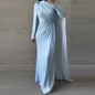 Women's Elegant Irregular Pleated Slim Green Dress Dresses