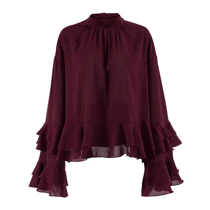 Women's Style Brown Ruffled Chiffon For Autumn Blouses