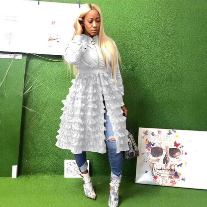 Fashion Zipper Solid Color Mesh Lace Jackets