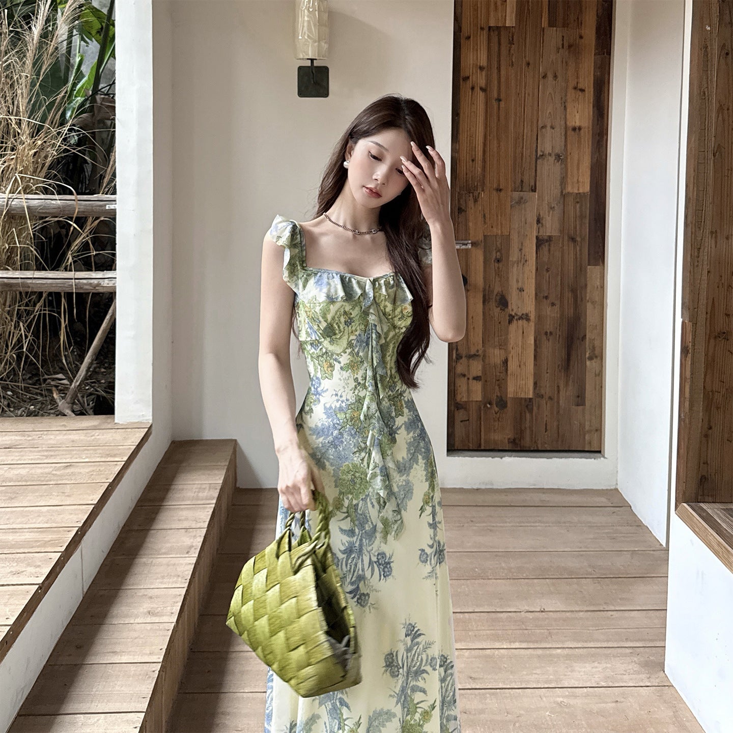 Women's Dress Flower Sweet Lotus Leaf Cinched Dresses