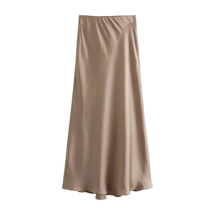 Women's Summer French Fashion Silk Satin Texture Skirts