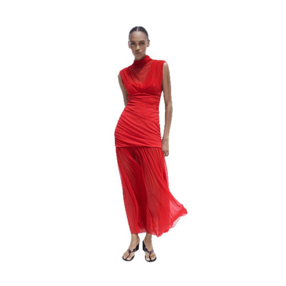 Women's Dress Elegant Half Turtleneck Mesh Stitching Dresses