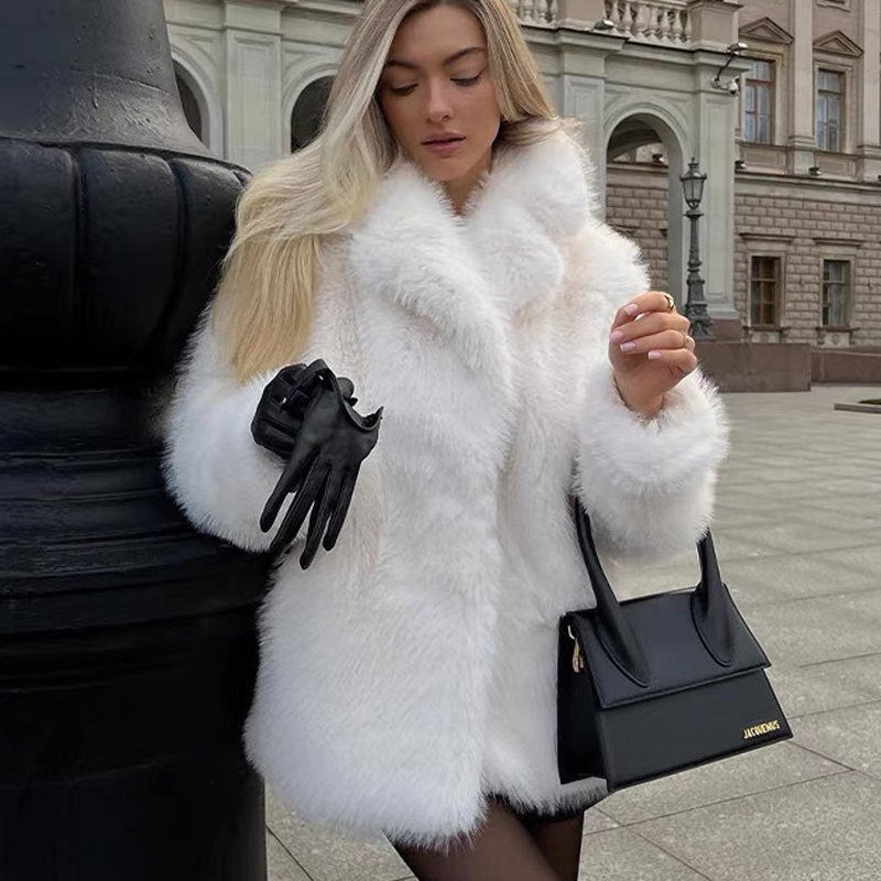 Women's Imitation Tuscan Fur Collar Mid-length Overcoat Coats
