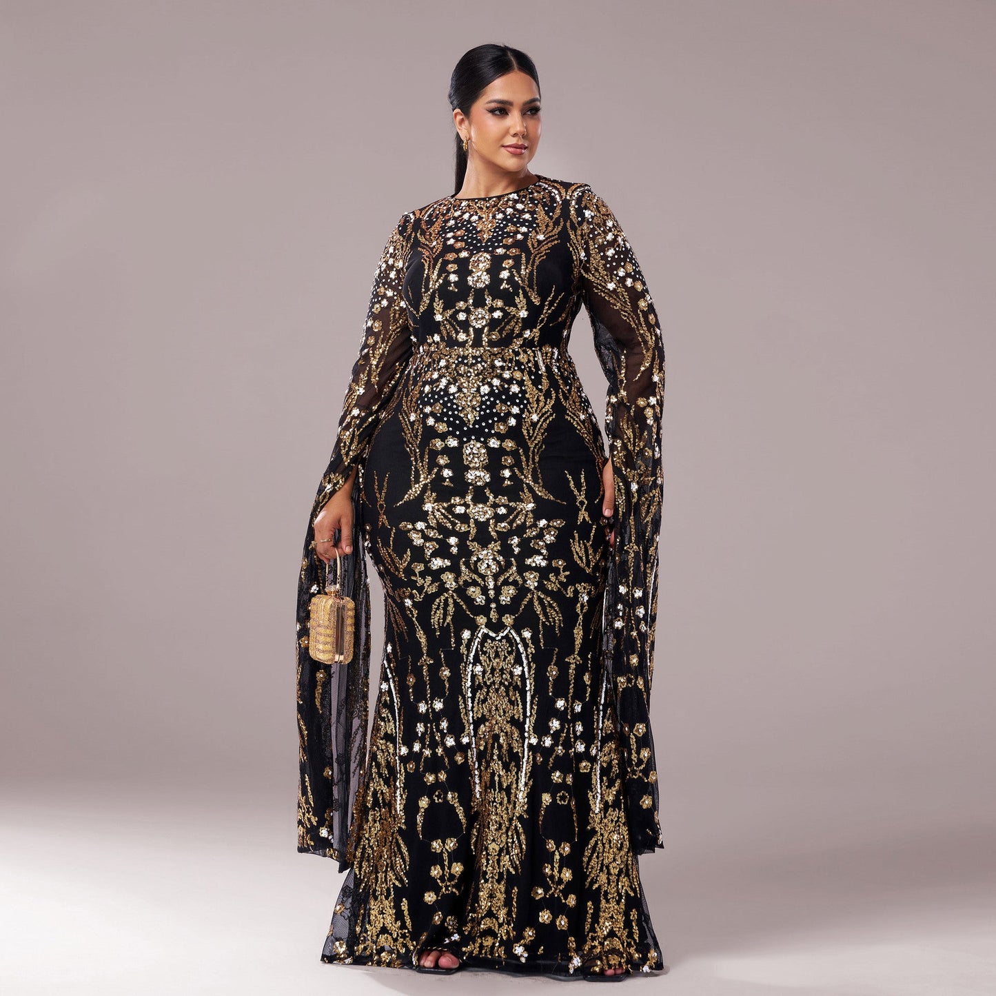 Women's Sleeve Round Neck Sequined Fishtail Dress Dresses