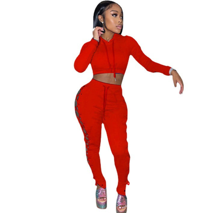 Women's Corns Solid Color Hollow Two-piece Set Suits