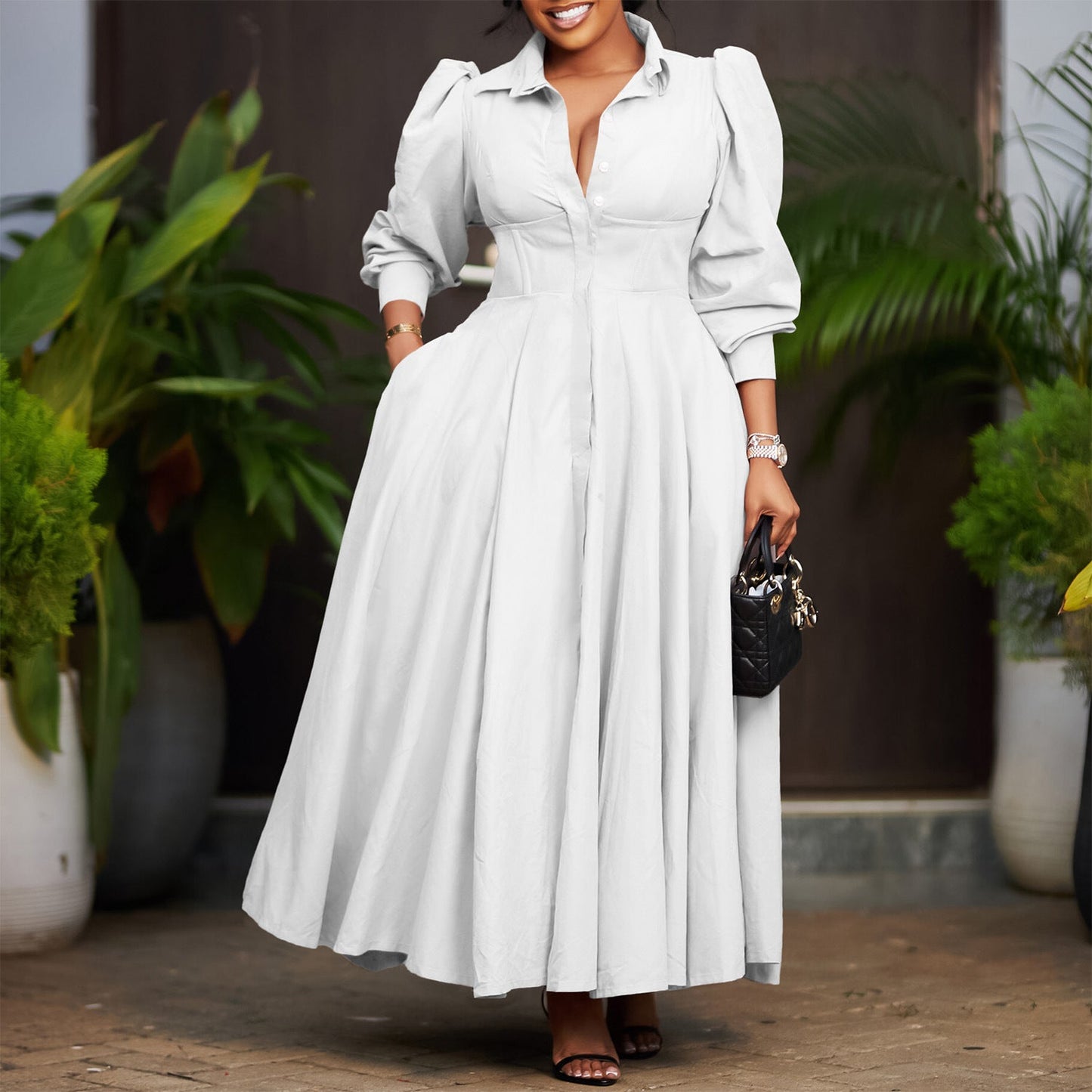 Women's Long Sleeve Big Hem Shirt Dress Fashionable Dresses