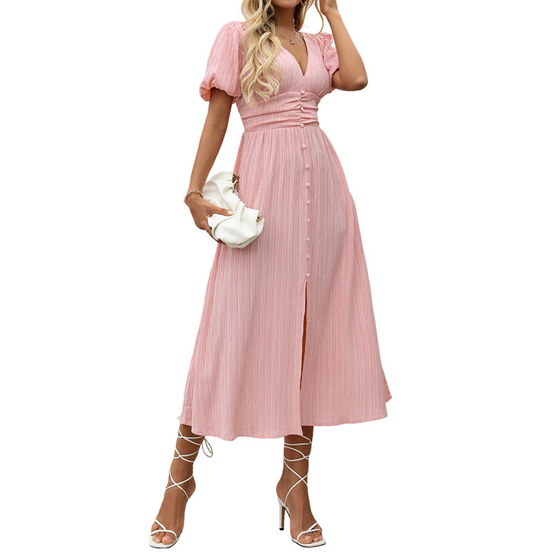 Women's Summer Slit Dress With Lantern Sleeves Dresses