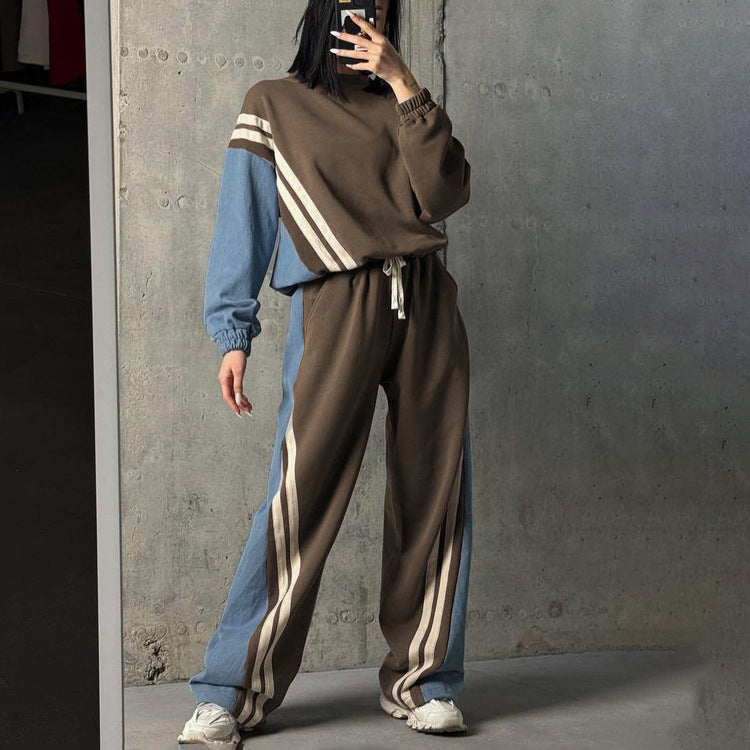 Color Striped Pullover Drawstring Trousers Two-piece Suits