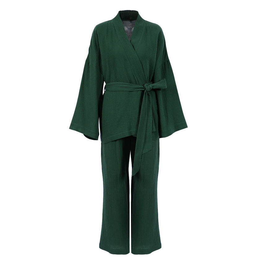 Women's French Style Loose Trousers Gauze Two-piece Solid Suits