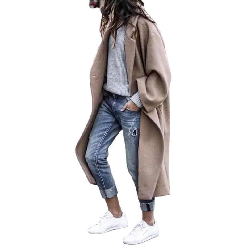 Women's Clothes Casual Long Pure Color Warm Coats