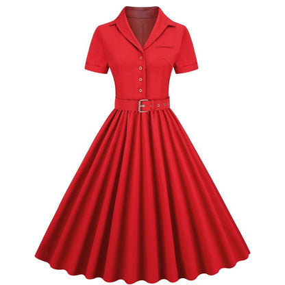 Women's Summer Retro Solid Color Wide Hem Dresses