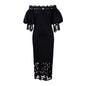 Women's Lace Stitching Banquet Dress Lantern Sleeve Dresses