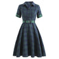 Women's Retro Elegant Hepburn Style British Plaid Dresses