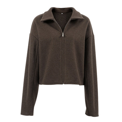 Women's Brown Woolen Loose-fitting Lapel Thick Overcoat Coats