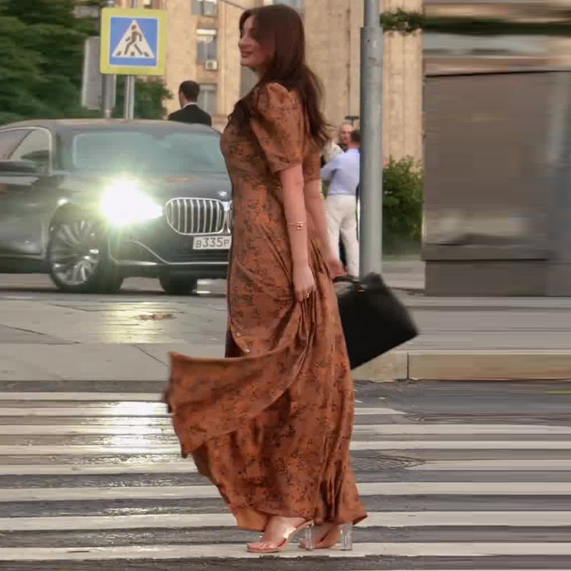 Women's Summer Collar Tight Waist Brown Casual Dresses