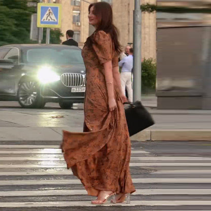 Women's Summer Collar Tight Waist Brown Casual Dresses