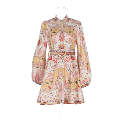 Design High Version Single-breasted Stand-up Collar Puff Sleeve Dresses