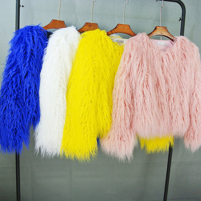 Women's Imitation Crew Neck Korean Style Solid Color Coats