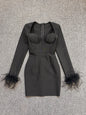 Women's Fashion Temperament Long Sleeve Tight Feather Dresses