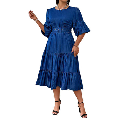 Women's Bubble Sleeve Round Neck Fashion Denim Dresses
