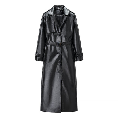 Women's Spring Street Fashion Imitation Leather Long Coats